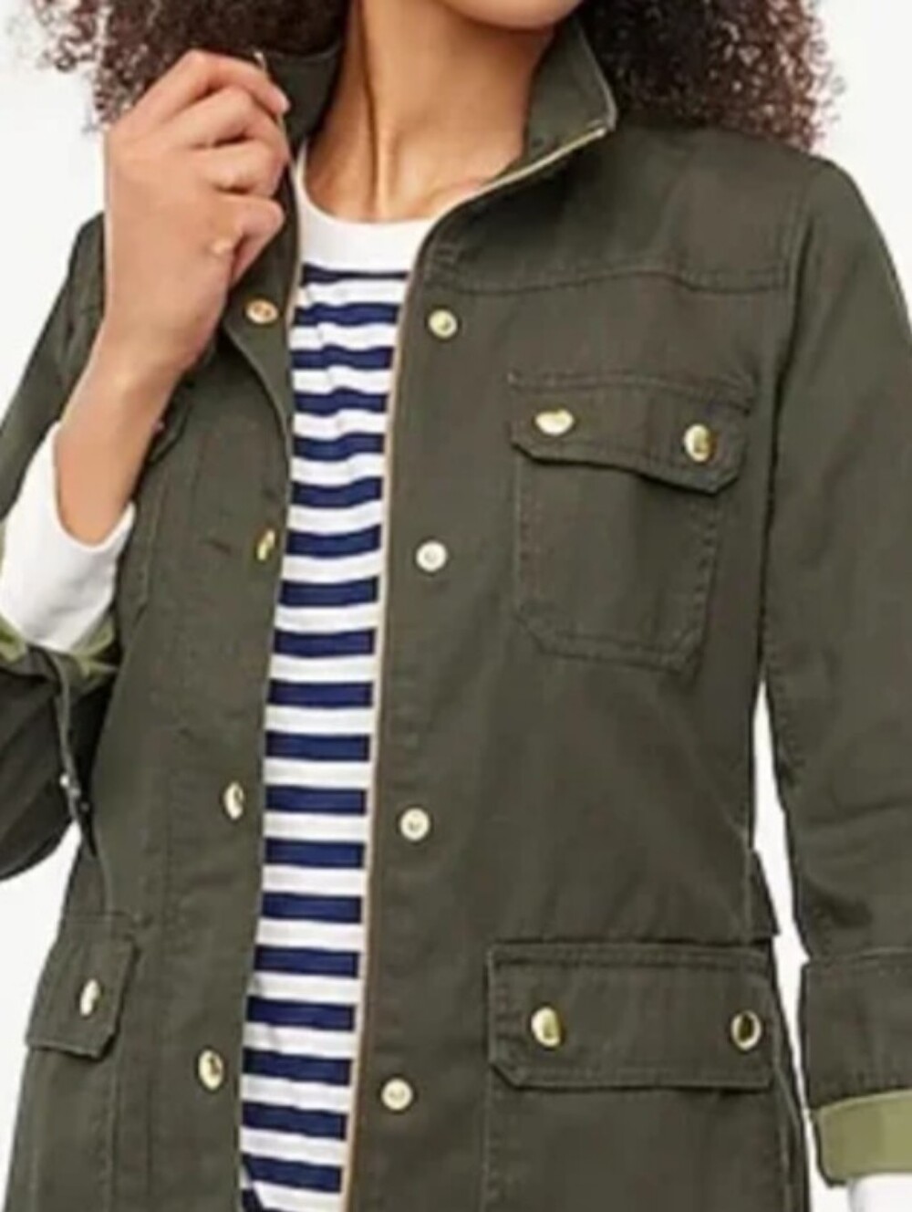 J. Crew Women's Olive Green Military Field Jacket with Gold Hardware